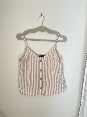Abercrombie & Fitch Beige and White Striped Button-Front Cami
